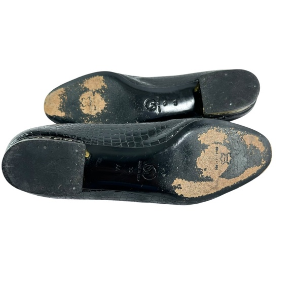 Vintage ST. JOHN Black Croc-Embossed Patent Leather Logo Loafers 10 AA - Picture 13 of 13